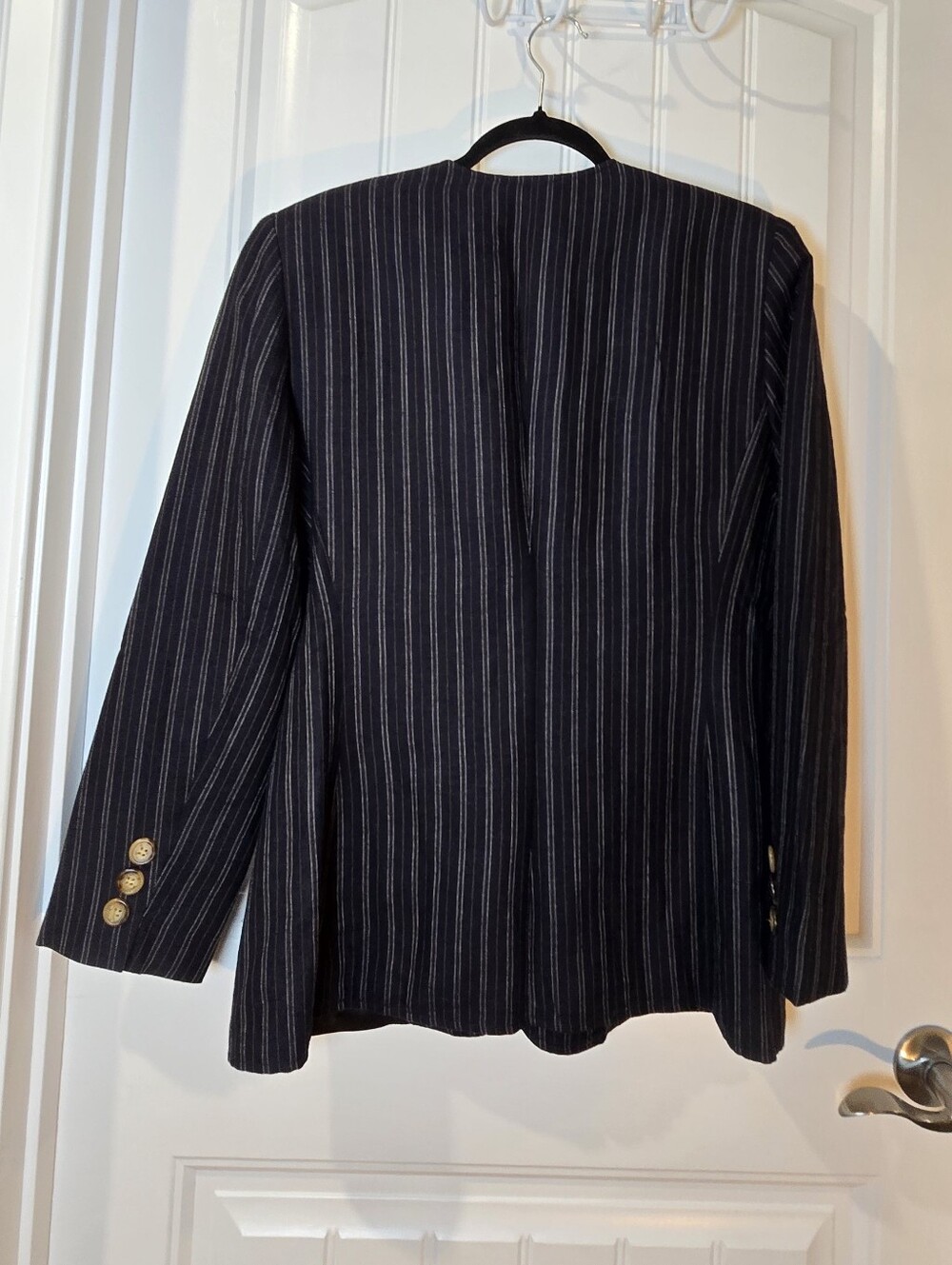 Pinstripe Blazer with Gold Buttons, Made In US - Picture 2 of 5